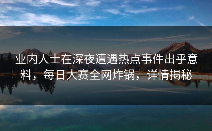 业内人士在深夜遭遇热点事件出乎意料，每日大赛全网炸锅，详情揭秘